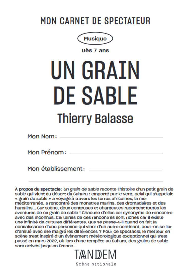 Tandem - Carnet UN GRAIN DE SABLE • Fév. 2024