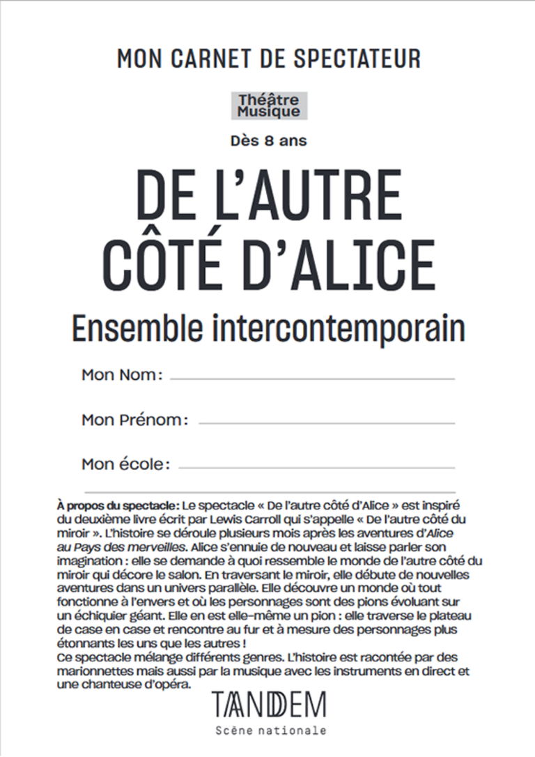 Tandem - Carnet DE L'AUTRE CÔTÉ D'ALICE<br>Février 25