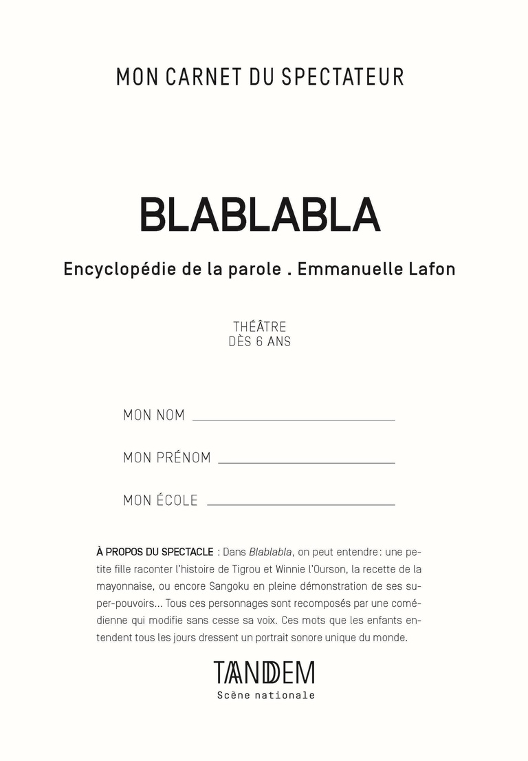 Tandem - Carnet BLABLABLA<br>• Fév. 18