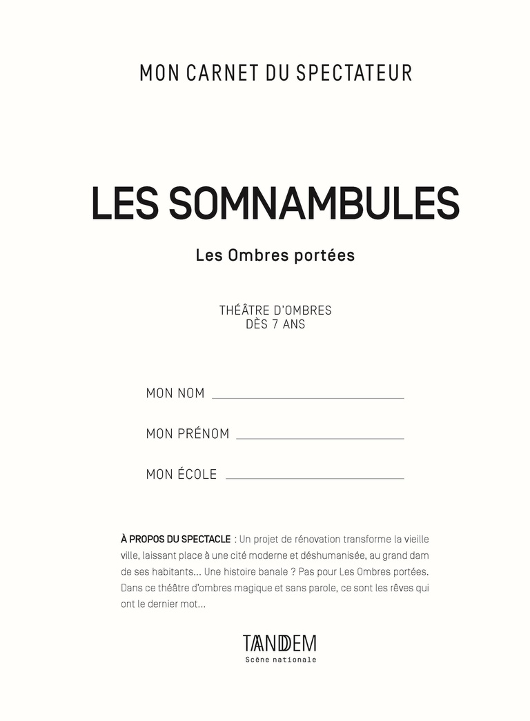 Tandem - Carnet LES SOMNAMBULES<br>• Avril 18